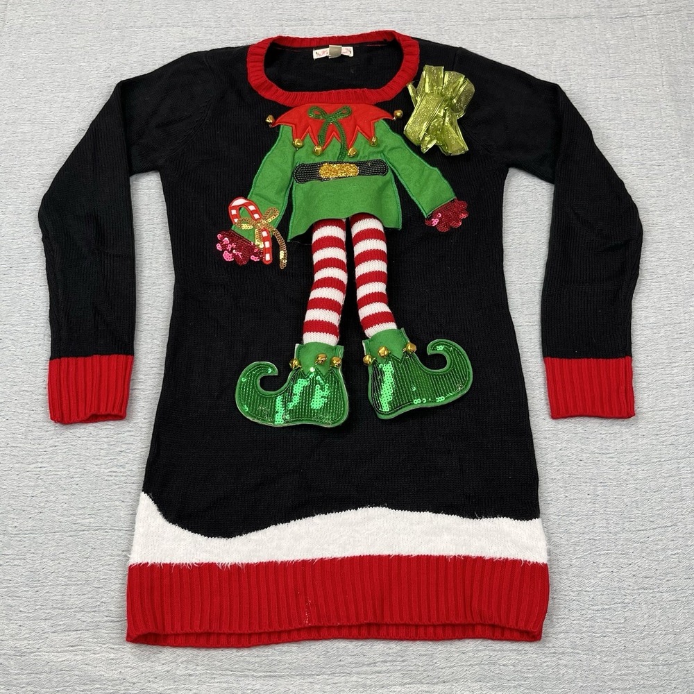 It's Our Time Women's Medium‎ Ugly Christmas Elf Sweater EUC